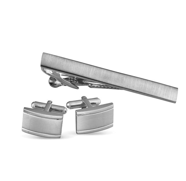 Blaze Fashion Silver Matte Cufflink and Tiebar Set