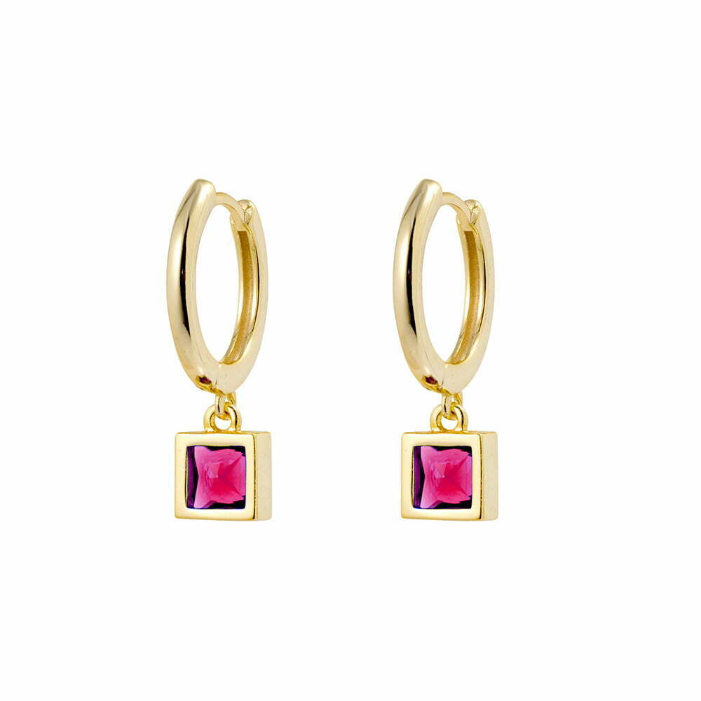 YGP Huggie Earrings with Ruby Pink CZ Drop