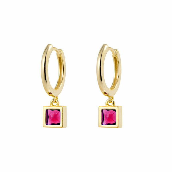 YGP Huggie Earrings with Ruby Pink CZ Drop