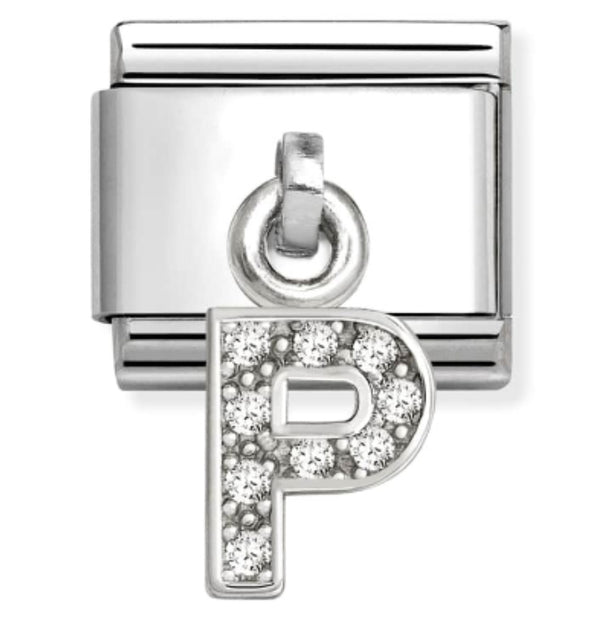 Silver - Letter P with CZ Dangle Charm