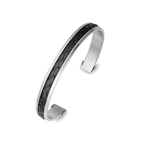 Cuff Bracelet - Blaze Stainless Steel Men’s Cuff with Leather Detailing  - 2 Colours
