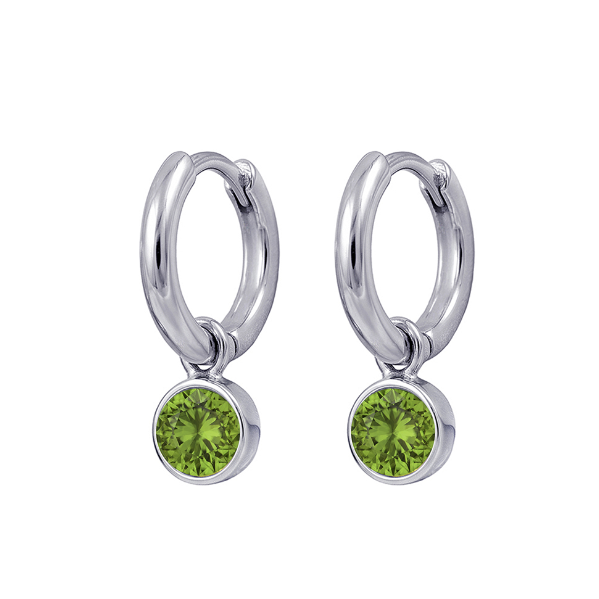 Birthstone: Green (Peridot) Crystal CZ Drop St/Silver Huggie Earrings