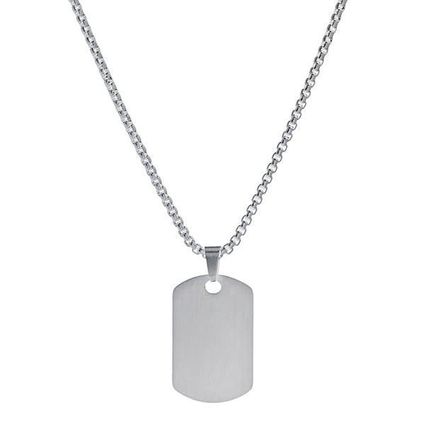 Necklace - Blaze Men’s Stainless Steel Matte Dog Tag Pendant with Box Chain