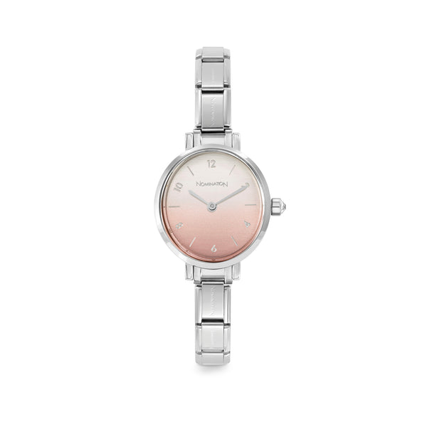 Paris Sunray: Pink Fade Colour with CZ Oval Silver Watch