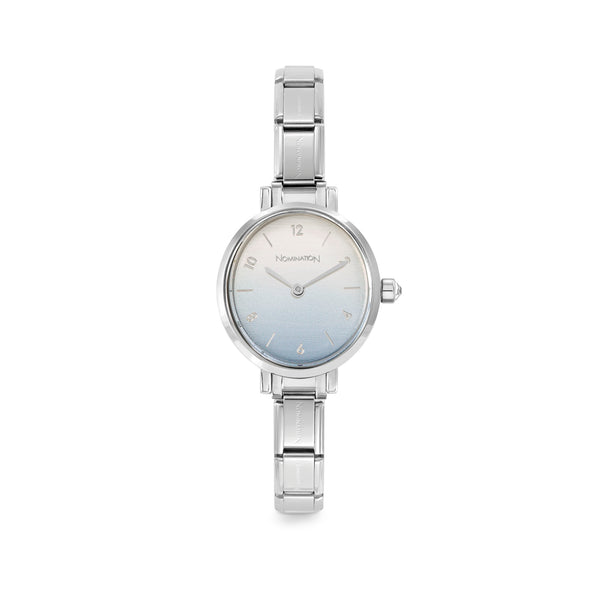 Paris Sunray: Blue Fade Colour with CZ Oval Silver Watch