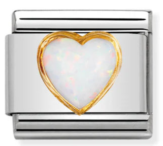 Gemstones - Opal Stone Heart Gold Charm