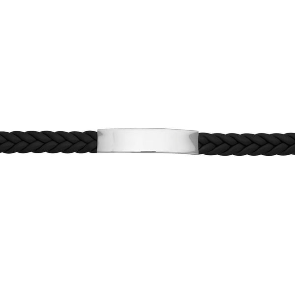 Bracelet - Blaze Stainless Steel Men’s ID Black Leather Cord