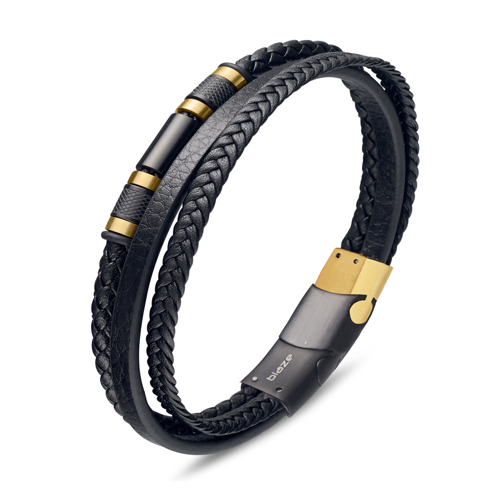 Blaze S/Steel Multi Strand Leather Bangle with Steel Details