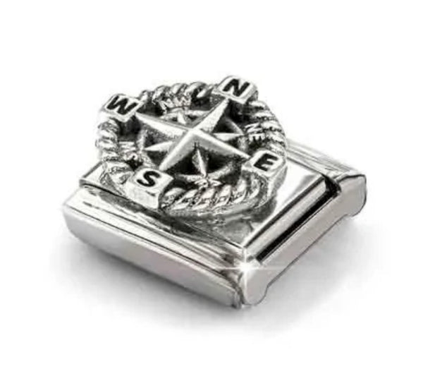 Travel - Compass Relief Oxidised Silver Charm