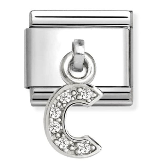 Silver - Letter C with CZ Dangle Charm
