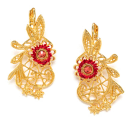 APPOLINE Flower + Strass Cherry French Hook Earrings