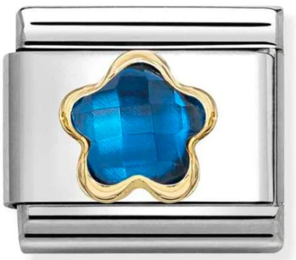 Nature - Blue CZ Flower Gold Charm