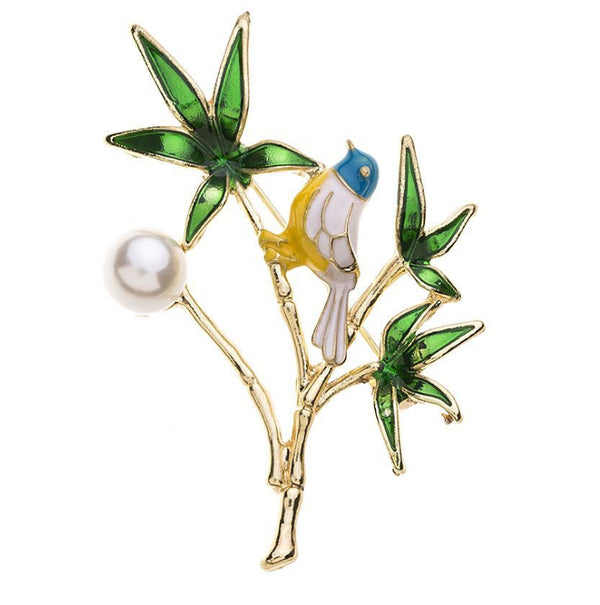 Brooch - Tree with Bird and Pearl