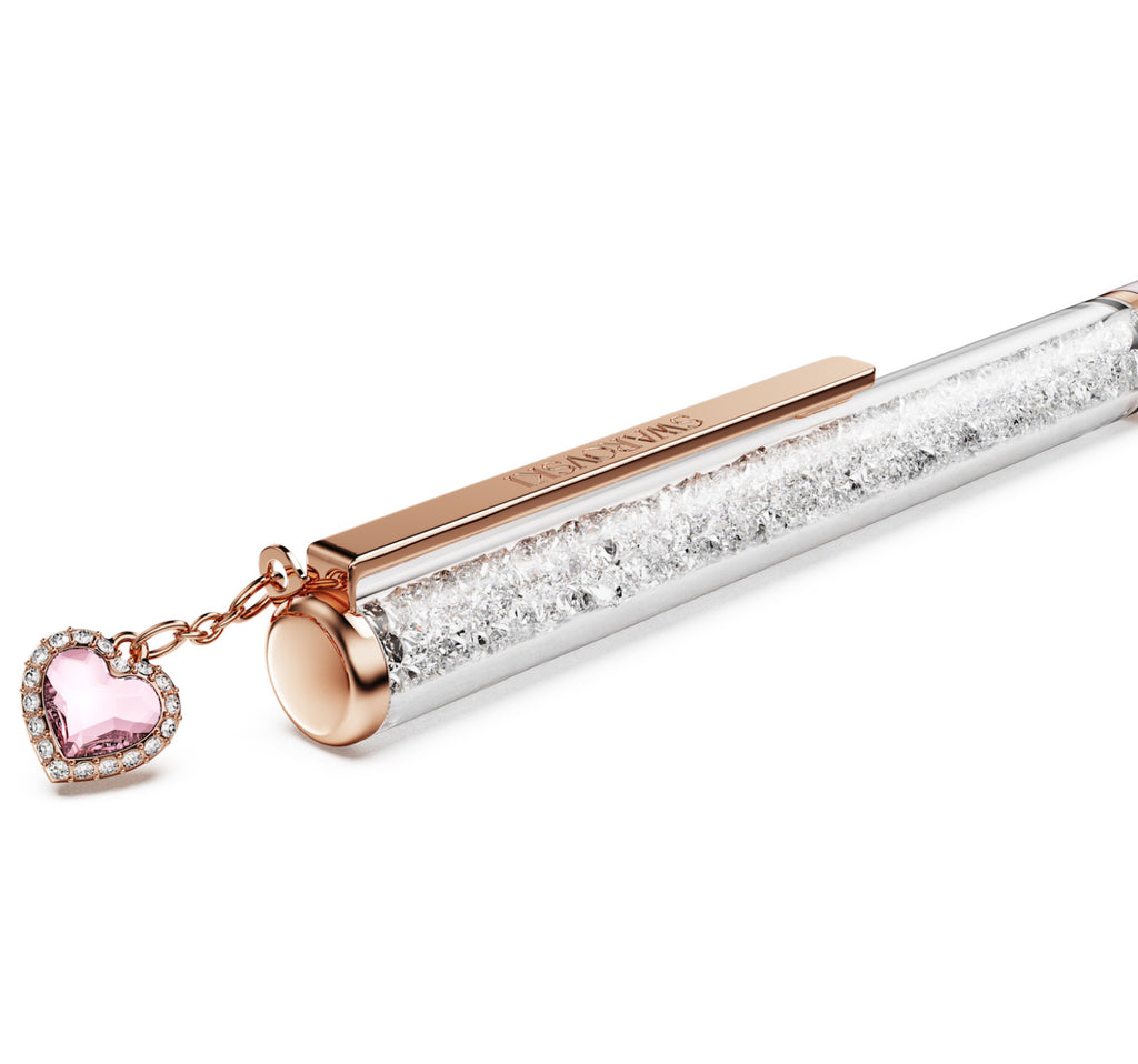 Crystalline Ballpoint Pen - Pink Lacquered Heart Dangle Rosegold