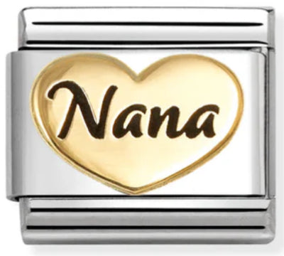 Family - Nana Heart with Black Enamel Gold Charm