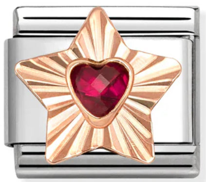 Gemstones - Star with Red CZ & Etched Detail Rosegold Charm