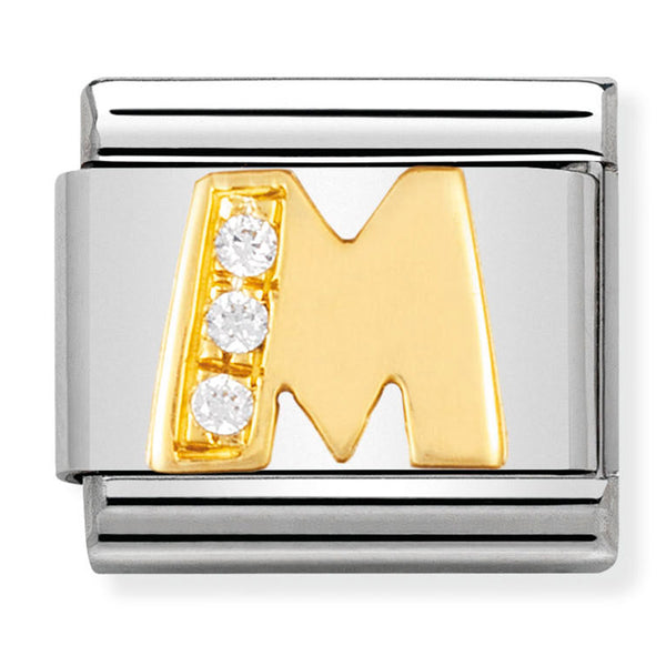 Gold - Letter M with CZ Charm
