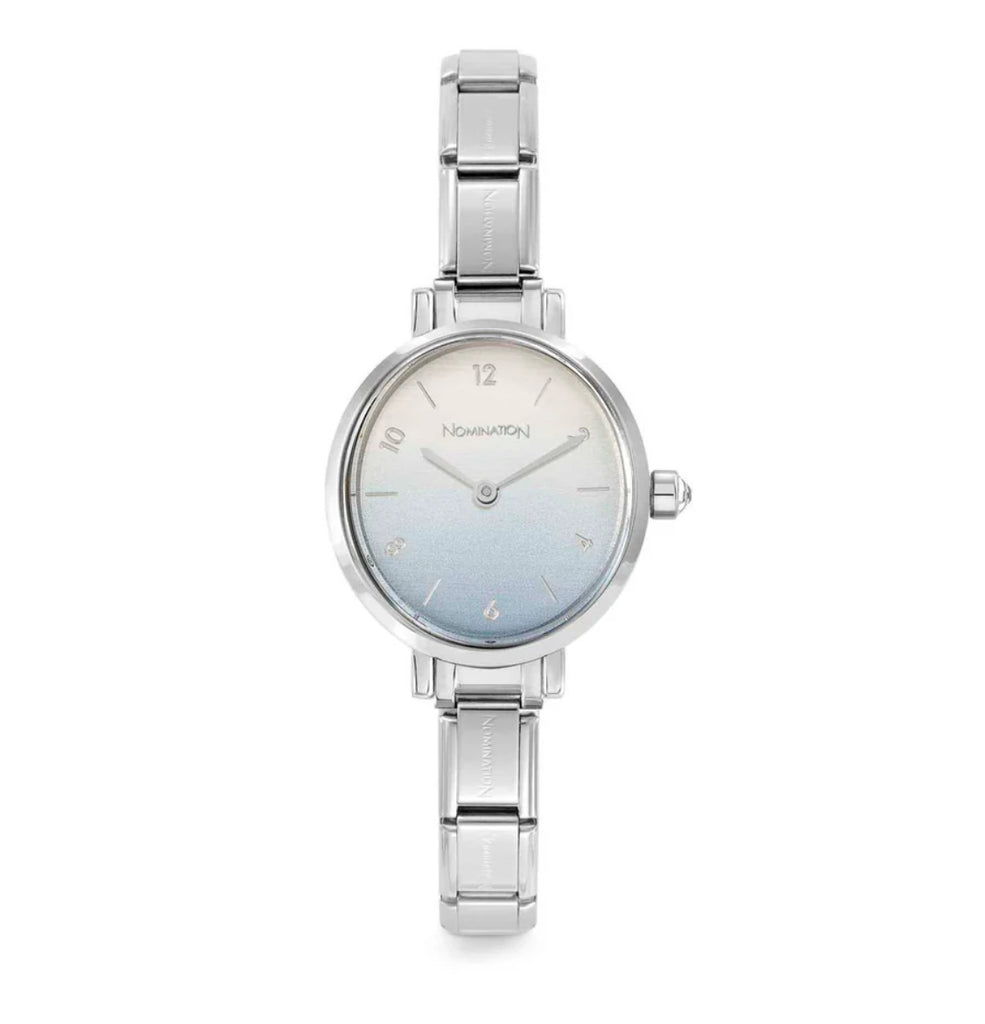 Paris Sunray: Light Blue Fade Colour with CZ Oval Silver Watch
