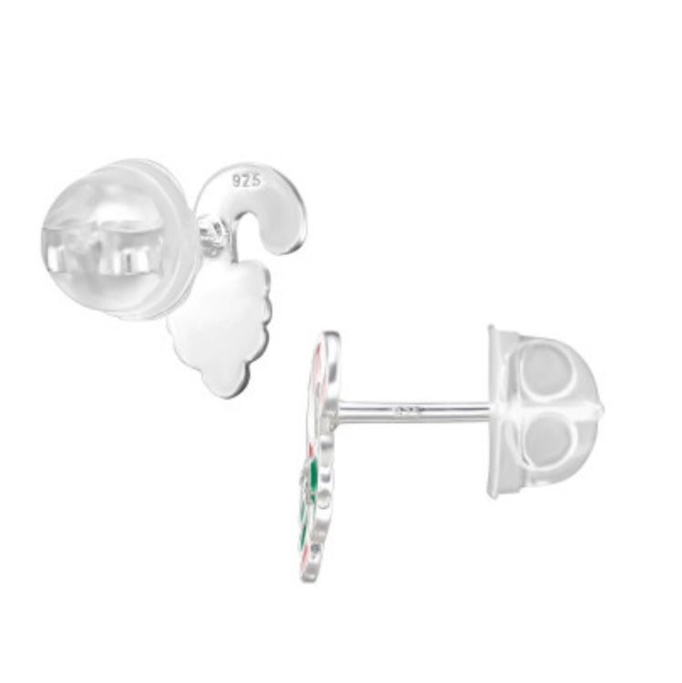 🎄Christmas: Kids Candy Cane Silver Stud Earrings