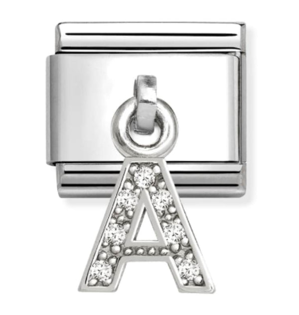 Silver - Letter A with CZ Dangle Charm