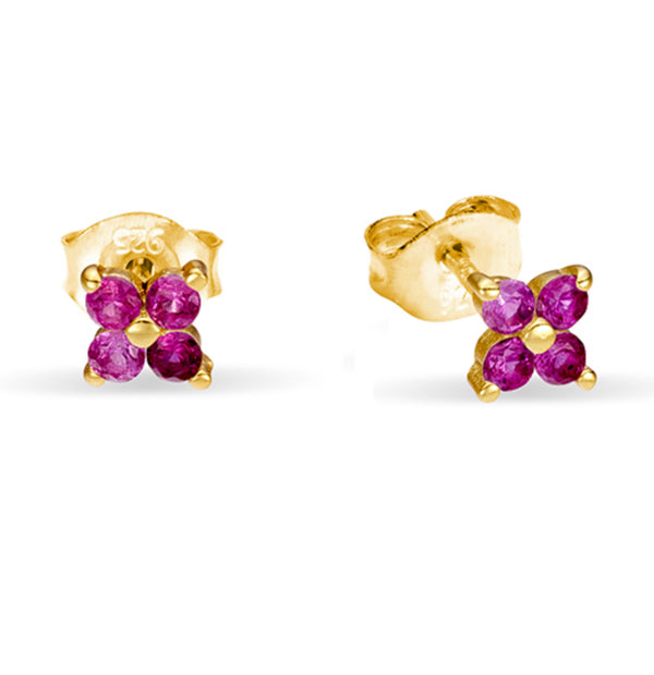 Pink CZ Flower Petite Stud Earrings - 2 colours