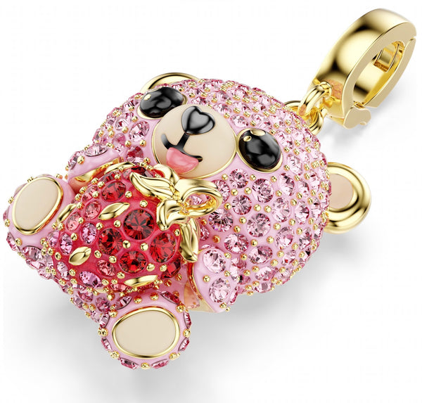 Idyllia: Pink Mixed Cut Crystal Teddy Bear Gold Charm
