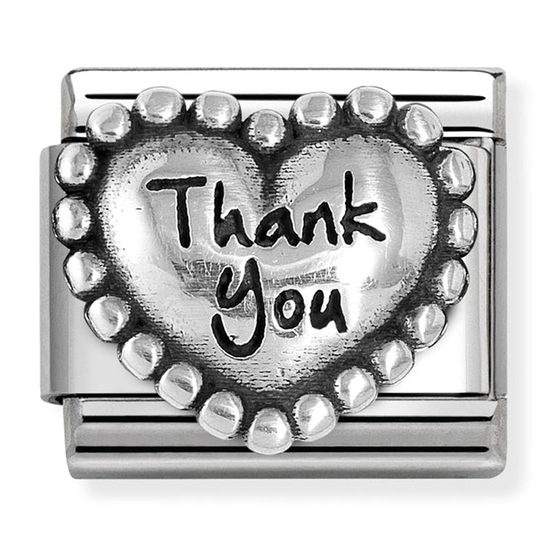 Love - Thank you Hearts with Dots Oxidised Silver Charm