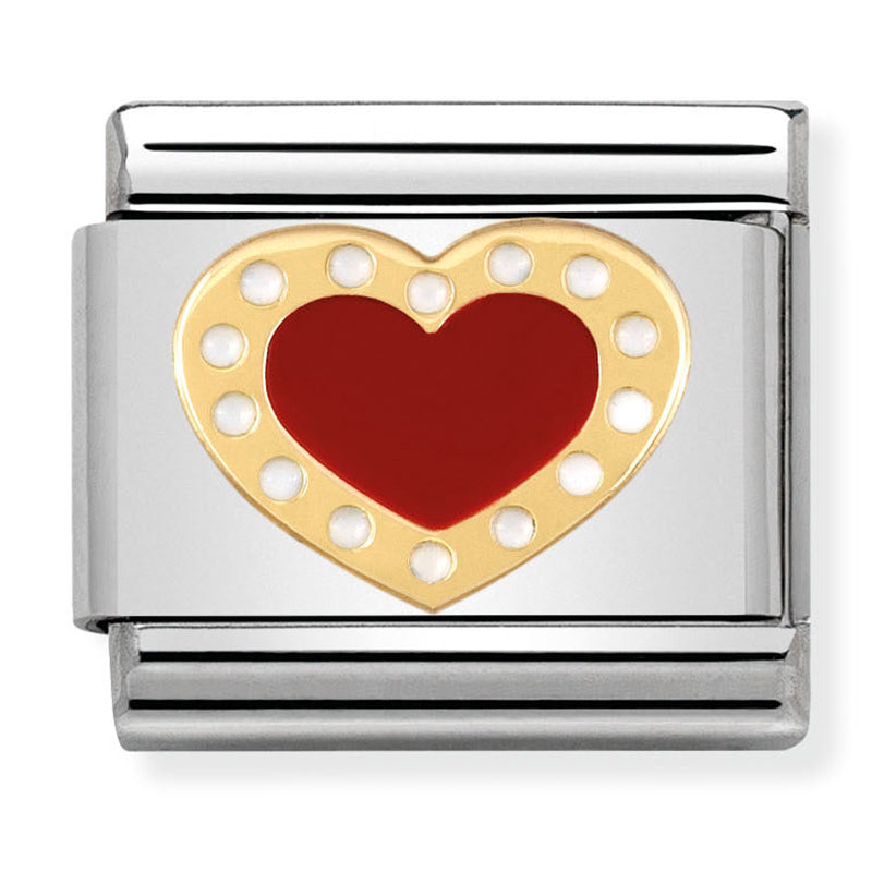 Love - Red Heart with White Dots Gold Charm