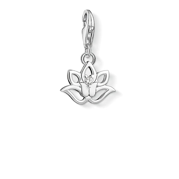 Open Lotus with CZ Silver Charm
