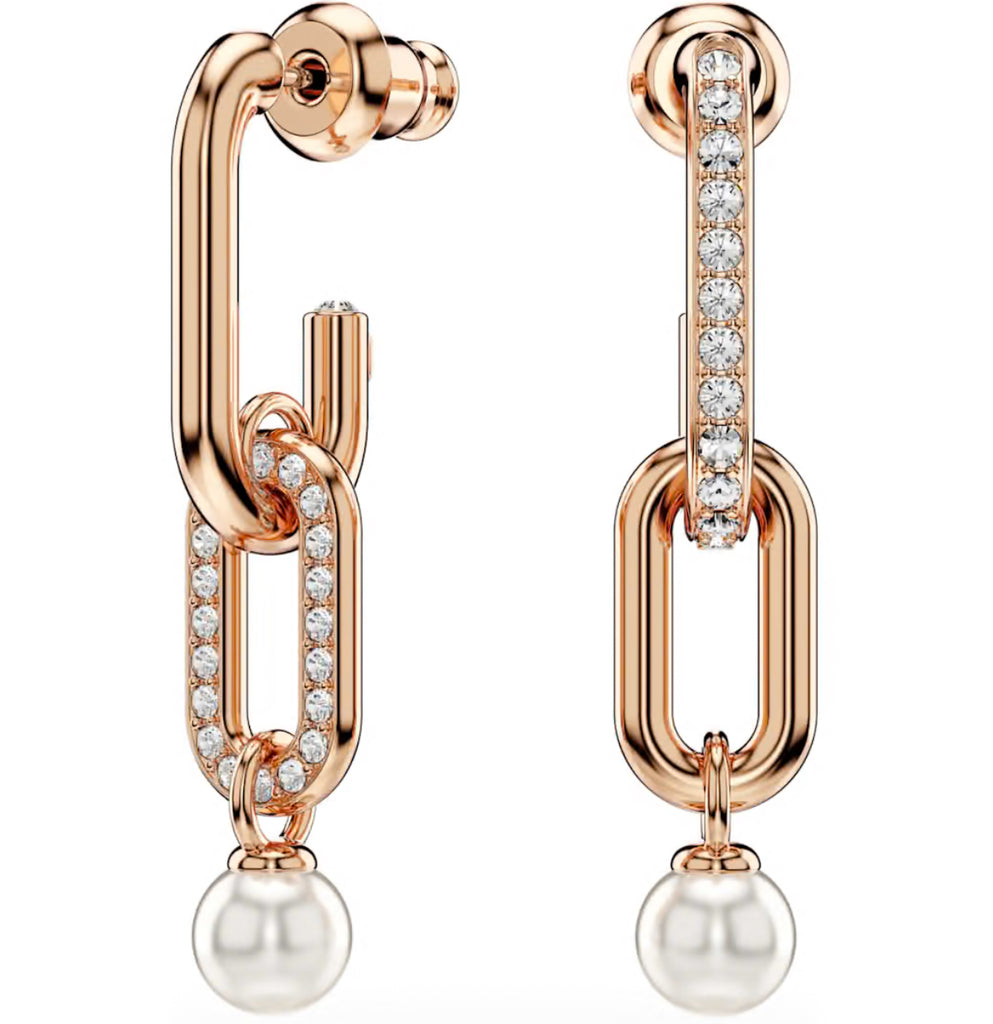 Constella: White Round Cut, Crystal Pearl Rosegold - Necklace & Earring