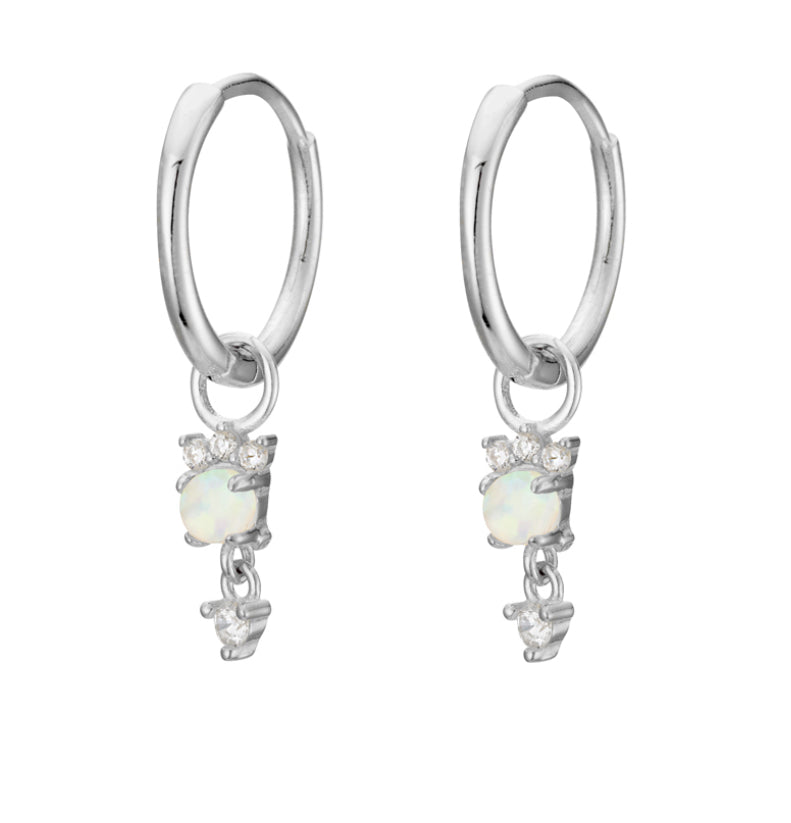 Earring  - Light Blue Opalite & CZ Drop Huggie