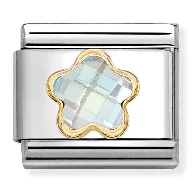 Nature - White CZ Flower Gold Charm
