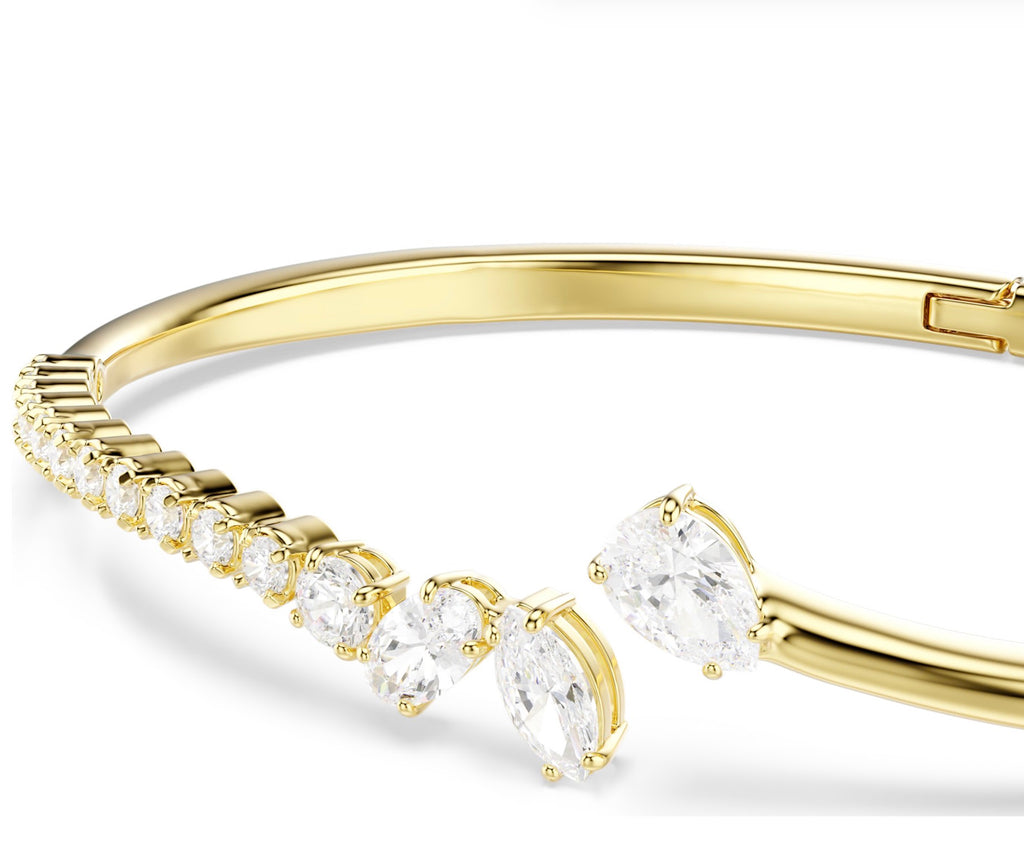 Mesmera: White Mixed Cut Crystals Gold Bangle - 2 Sizes