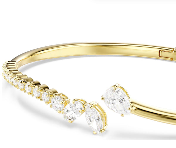 Mesmera: White Mixed Cut Crystals Gold Bangle - 2 Sizes