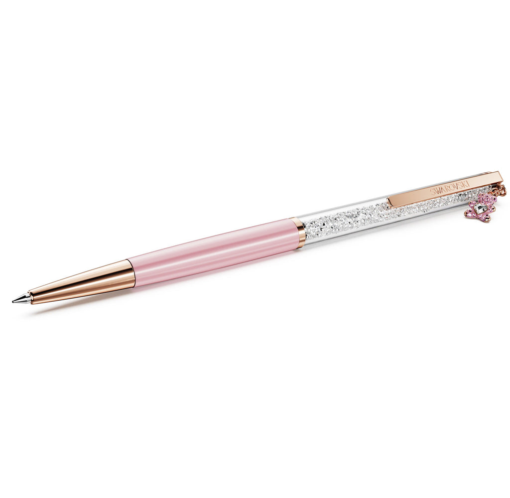 Crystalline Ballpoint Pen - Pink Lacquered Teddy Dangle Rosegold