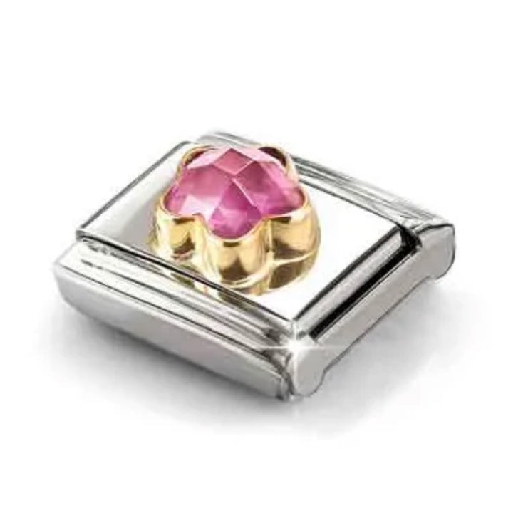Nature - Dark Pink CZ Flower Gold Charm