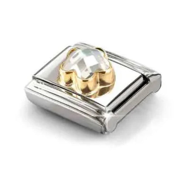 Nature - White CZ Flower Gold Charm