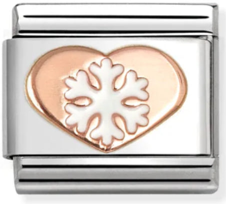 Christmas - Heart with White Snowflake Rosegold Charm
