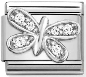 Animals - White Butterfly with CZ Silver Charm
