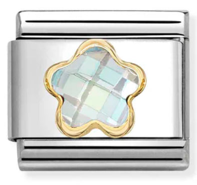 Nature - White CZ Flower Gold Charm