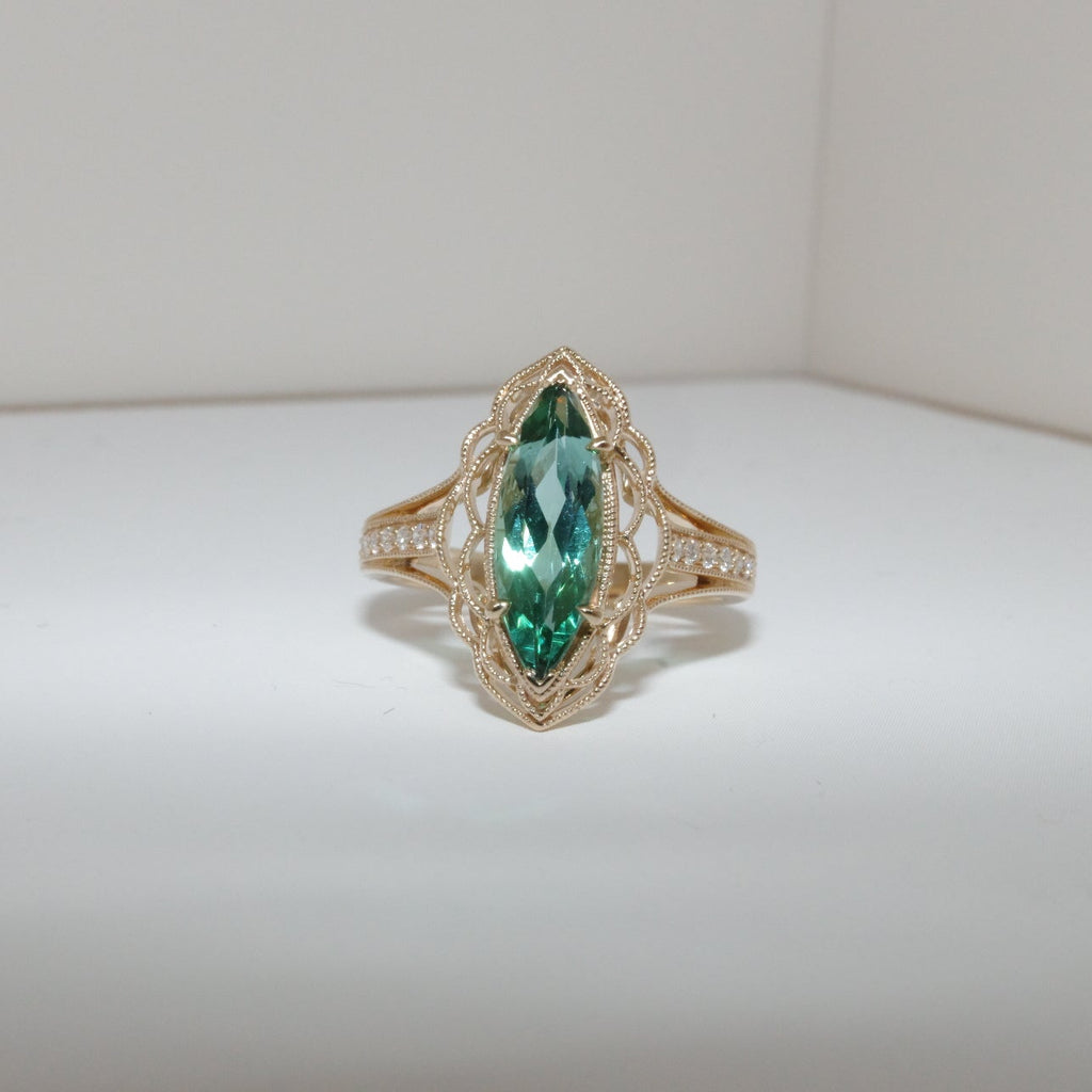 Vintage-Inspired Marquise Tourmaline & Diamond YellowGold Ring