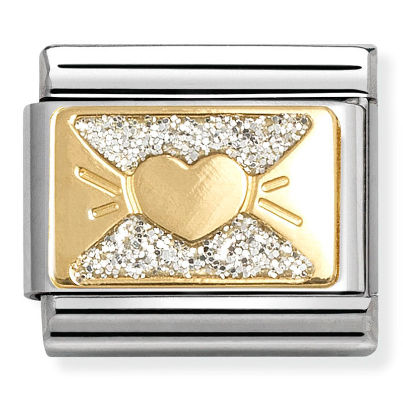 Symbol - Glitter Silver Heart Bow Gold Charm