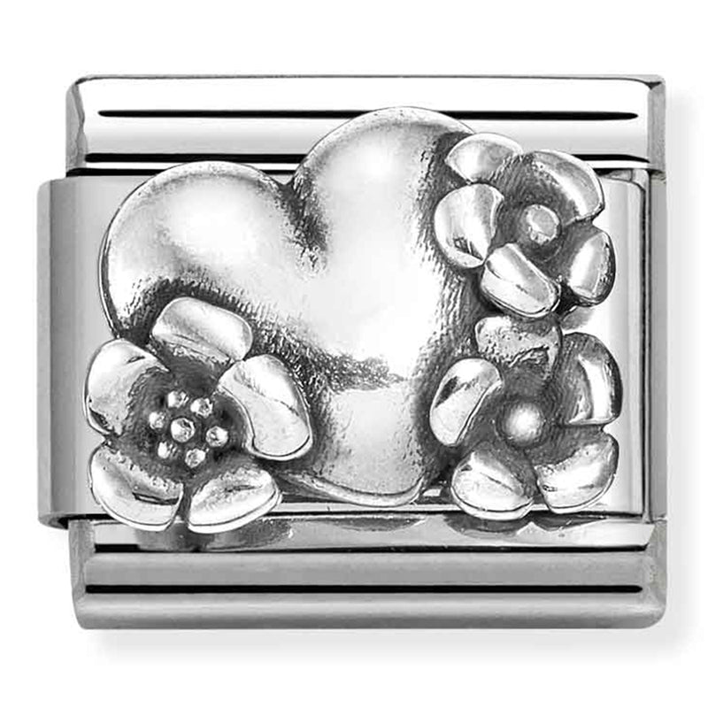 Symbols - Flowers and Heart Oxidised Silver Charm