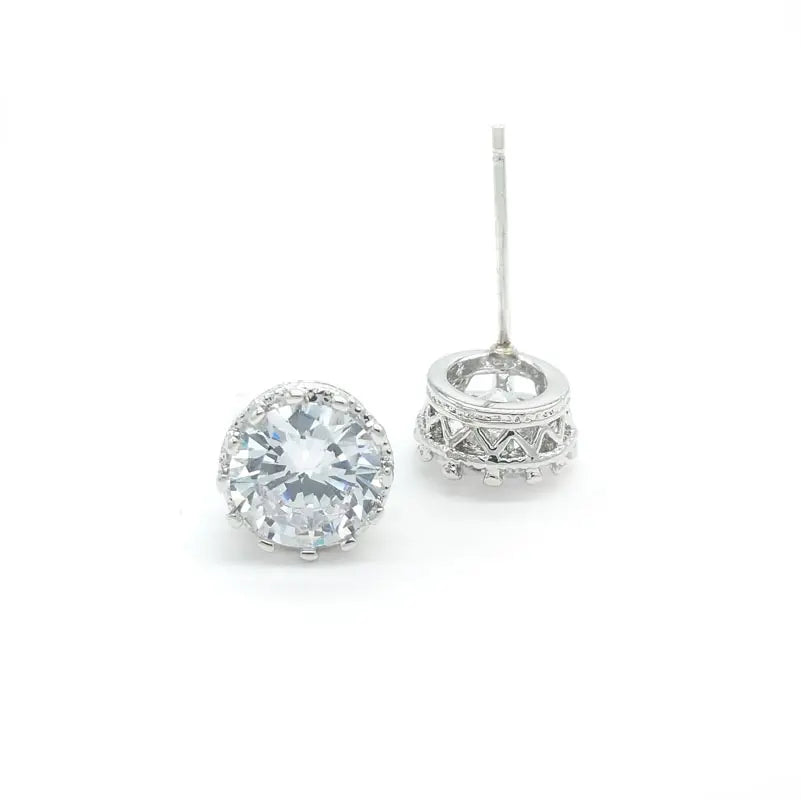 Sparkling CZ Crown Design Stud Earrings