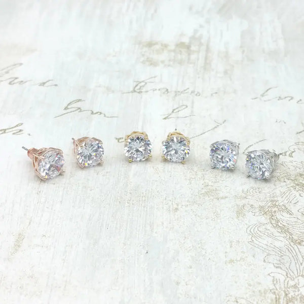 Sparkling CZ Brilliant Round Cut Stud Earrings