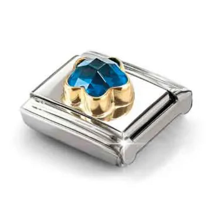 Nature - Blue CZ Flower Gold Charm