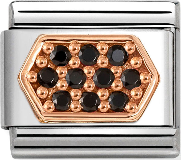 Symbols - Black CZ Hexagon Rosegold Charm