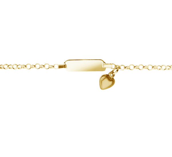 Tiny Treasures: Gold Plated Sterling Silver Baby ID Plate with Heart Charm Bracelet