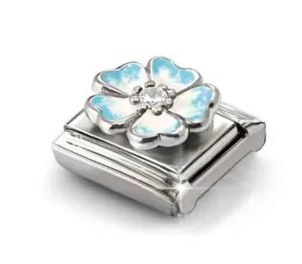 Nature - Blue Fade with CZ Flower Silver Charm