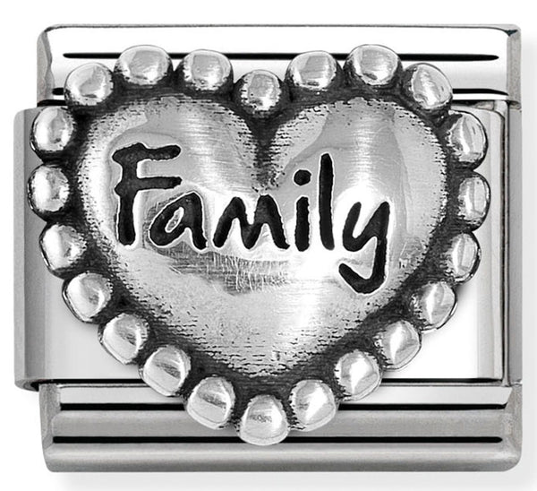Family - Family Hearts with Dots Oxidised Silver Charm